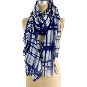 Printed Village scarf / wrap - navy, white and gray geometric